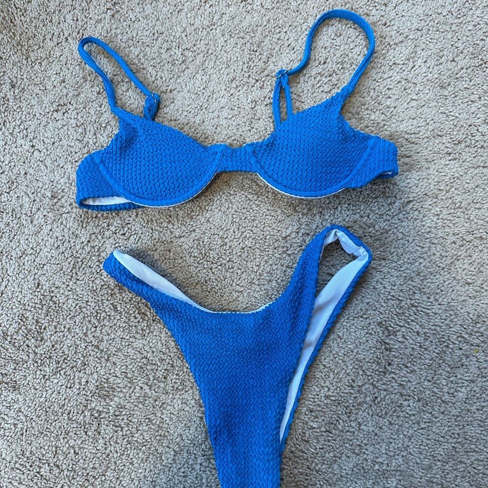 Blue Textured Bikini Set